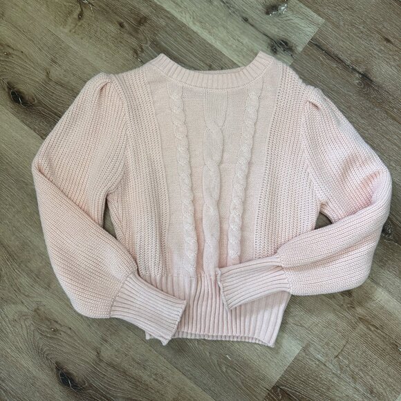 Cable Knit Sweater | Puff Sleeve Cropped Fit Size L - Picture 2 of 8